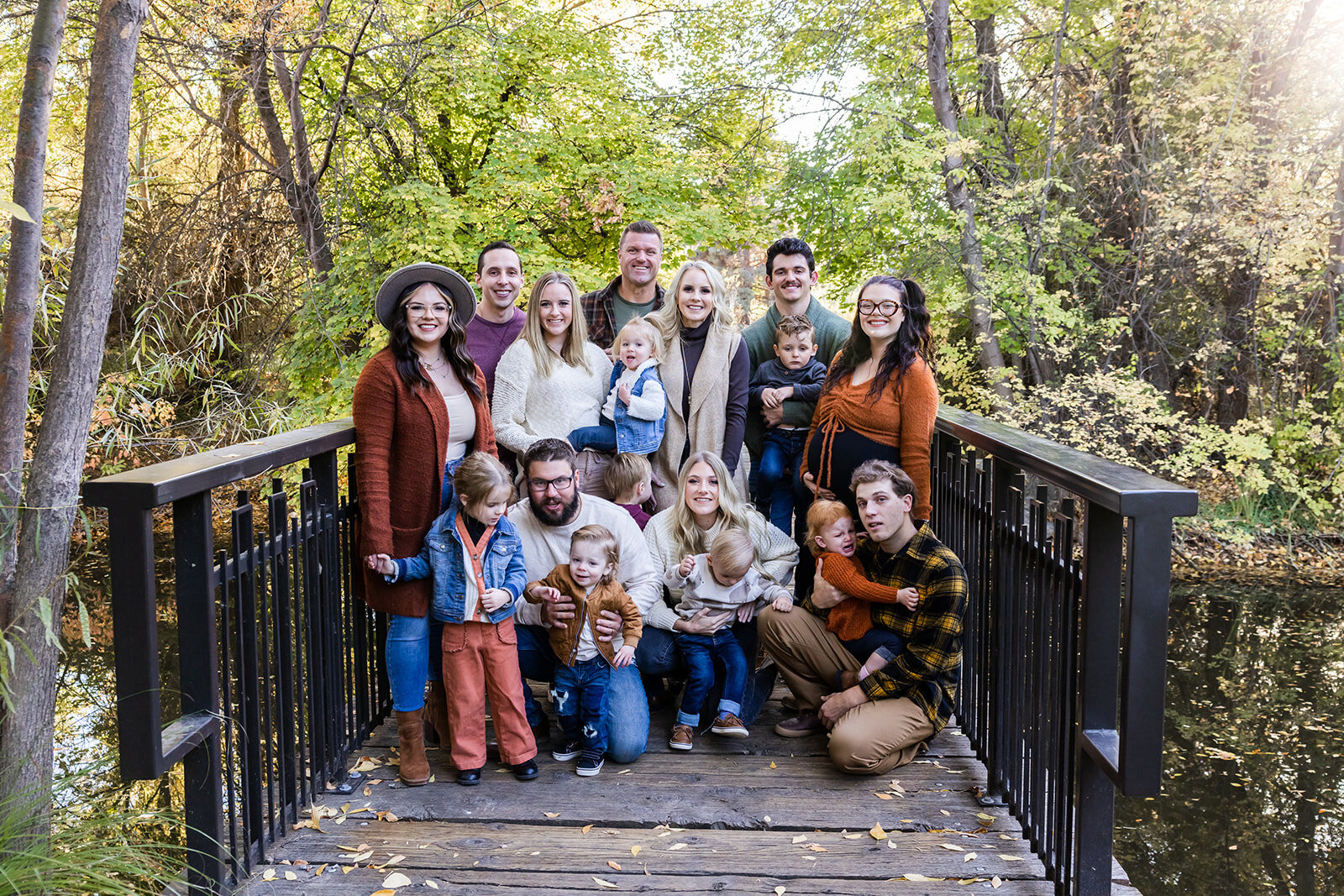 The Deeble family on a wooden bridge